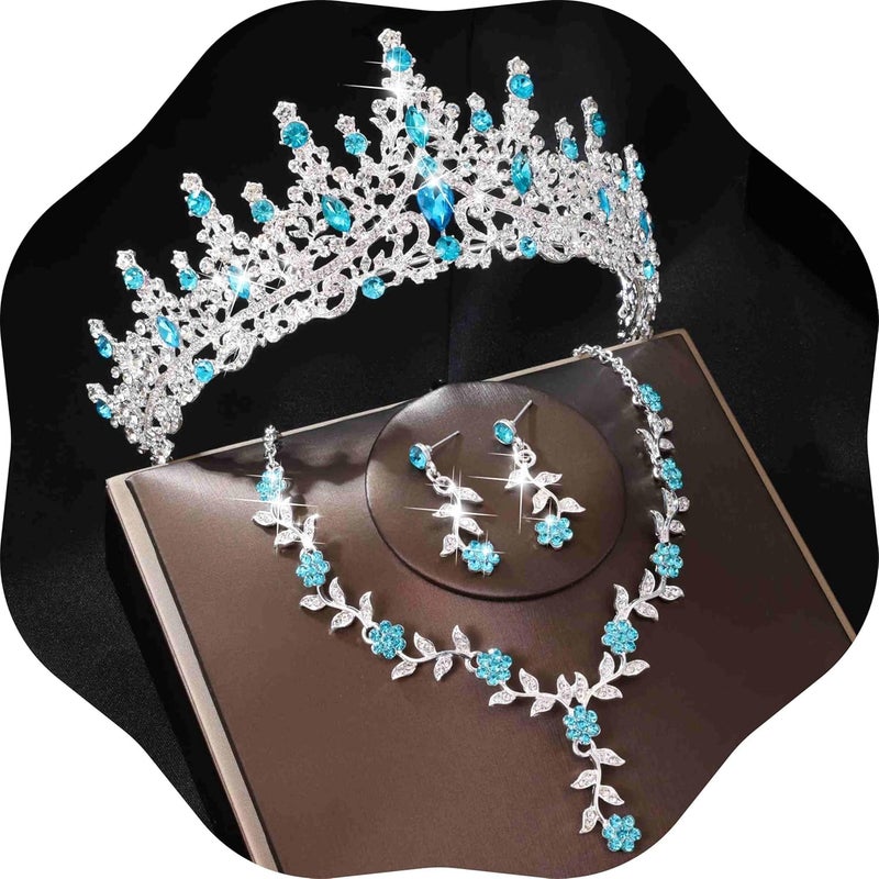 Kamirola Tiaras and Crowns for Women,Tiaras Earrings Necklace, Crystal Bridal Jewelry Set (TR48) - Image 1